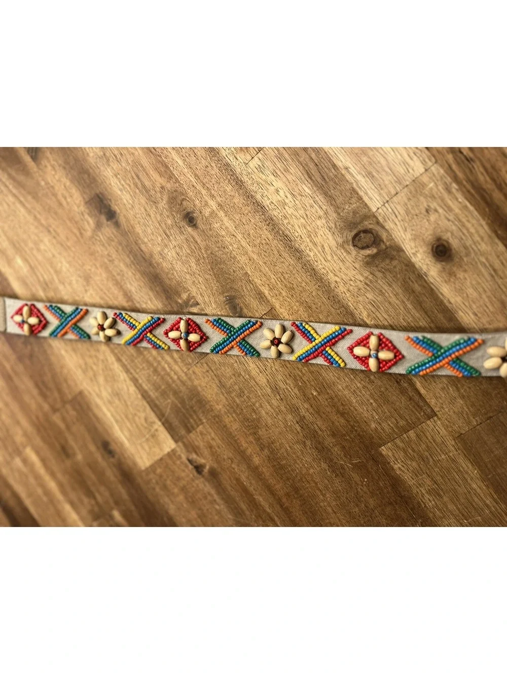 Vintage Beaded Hippie Belt Boho Traditional Tribal Bohemian Size 30 Tan